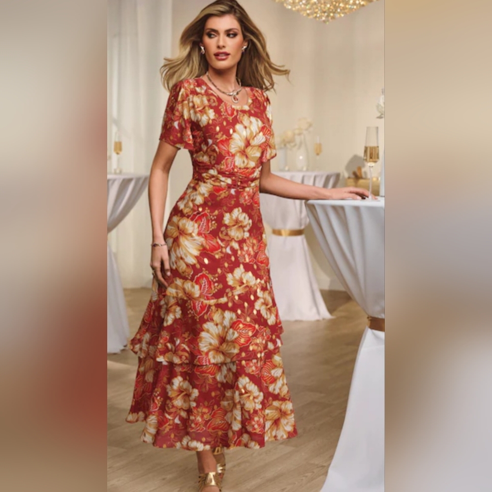 🔥NEW ELEGANT BOHO Red Floral Maxi Dress Size 14 & FREE GIFT - Picture 13 of 13
